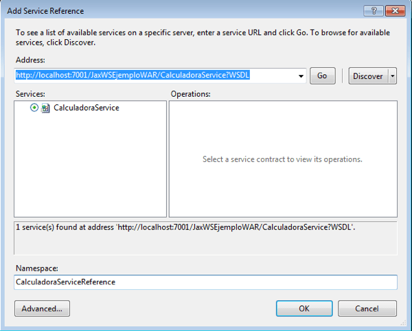 Se pega el WSDL del servicio al que hay que acceder