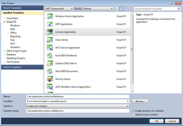 Console Application para probar el cliente mediante Service References