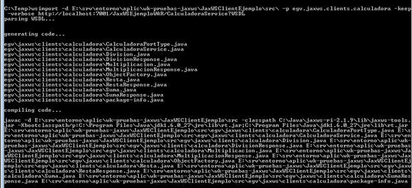 Ejecución del comando wsimport para el servicio web CalculadoraService