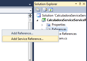 Botón derecho sobre References y seleccionar Add Service Reference...