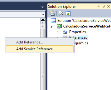 Botón derecho sobre References y se selecciona Add Service Reference...