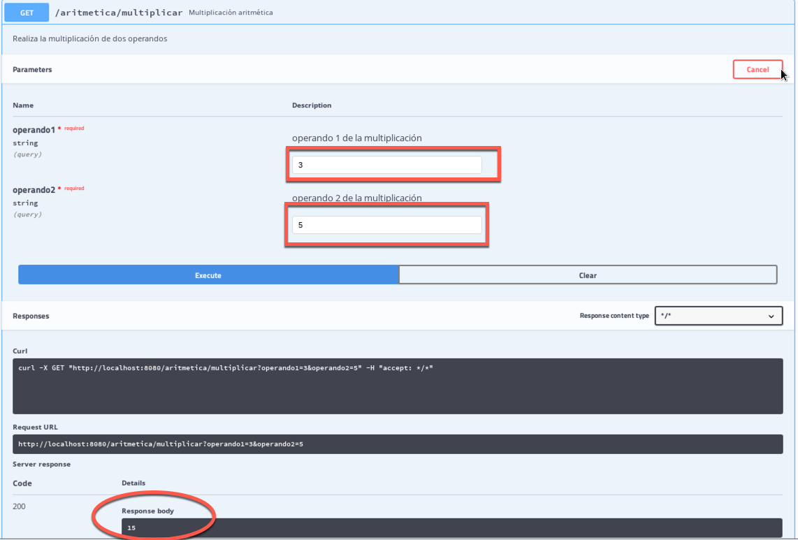 Formulario Swagger para probar métodos.
